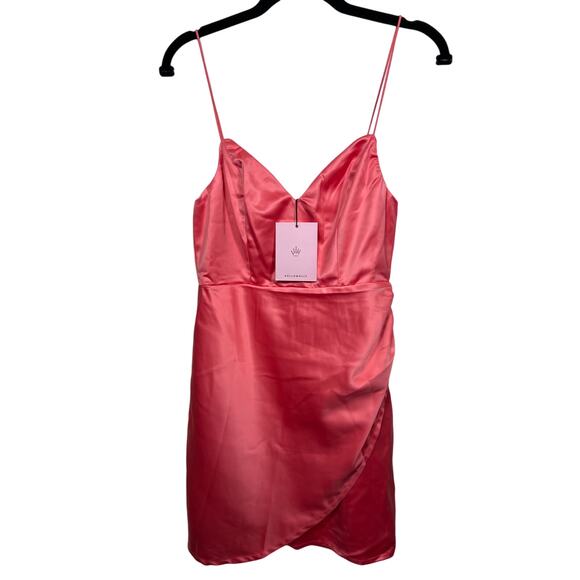 NWT Hello Molly Wrap Mini Dress Spaghetti Strap Coral Pink Small / 4 - Picture 1 of 8